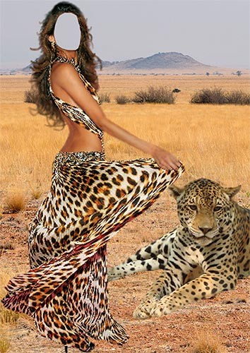 Шаблон psd - Девушка и леопард