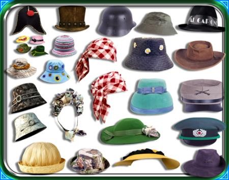 Растровый клипарт -  Шляпы, фуражки, касски, панамки