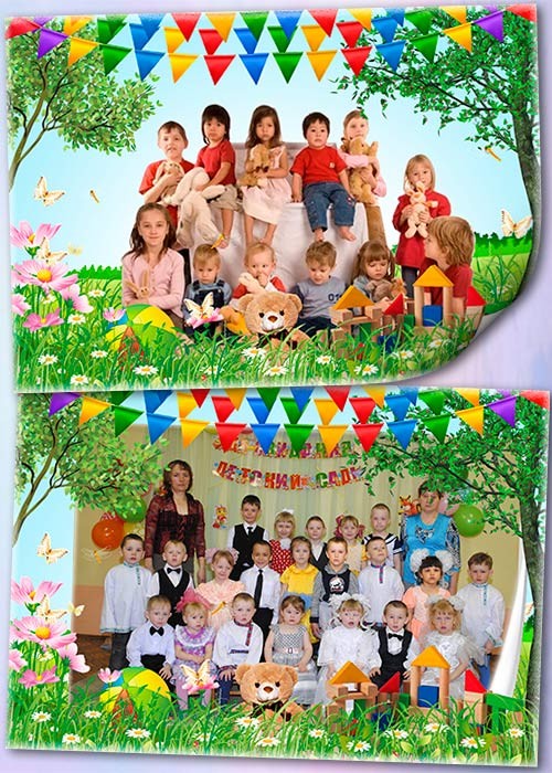 Фоторамка для групповой фотографии в детском саду - Цветочная лужайка