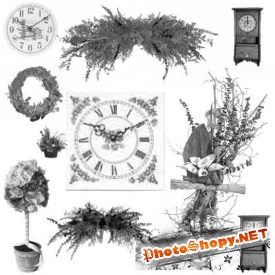 Кисти для фотошоп - Растения и часы