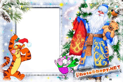 Детская новогодняя рамка для Photoshop - Тигра и дед Мороз