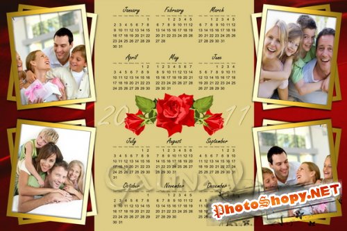 Фоторамка для семьи на 4 фото и календарь на 2011