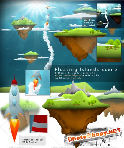 GraphicRiver Beautiful Floating Islands Scene