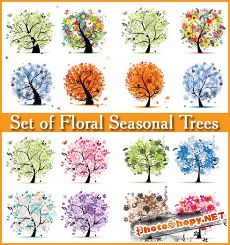 Set of Floral Seasonal Trees - Stock Vectors