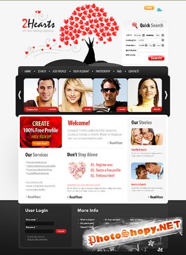 Free 2hearts Dating Website Template