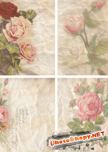 Растровый клипарт - Розы на мятом бумажном фоне
