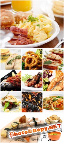 Food Cliparts - Food products, bread, soup, sushi, seafood, fish