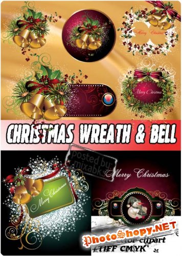 Новогодние веночки и колокольчики | Christmas wreath & bells (vector + tiff)