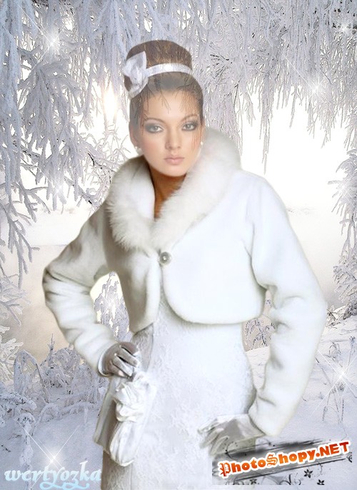 Женский шаблон - Леди в белом и чарующий зимний пейзаж