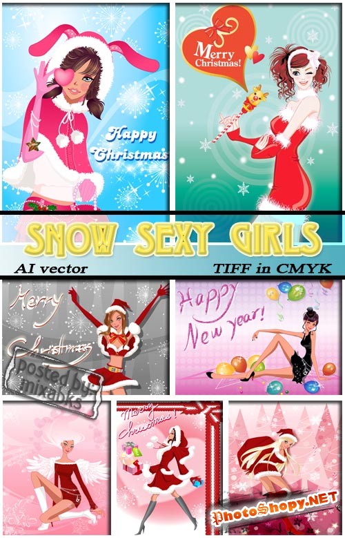 Гламурные снегурочки | Snow Sexy Girls (AI vector + tiff in cmyk)