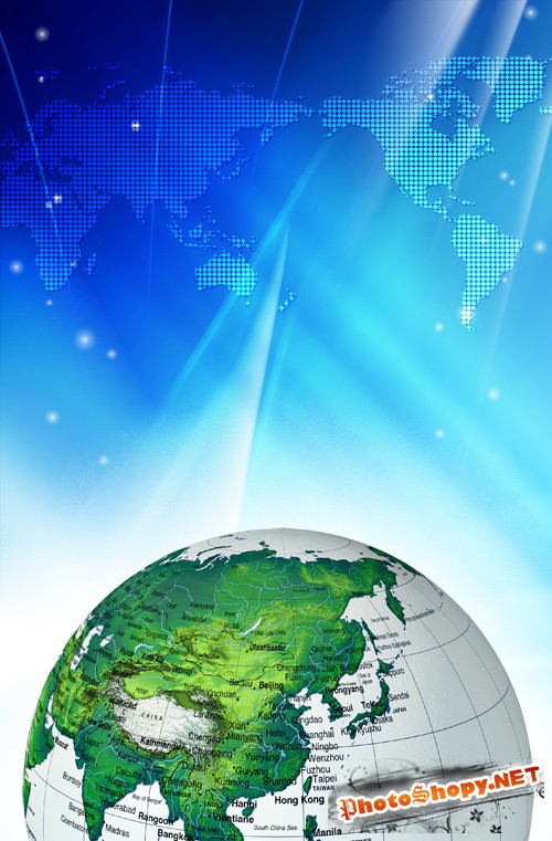 Earth model world map background PSD layered material