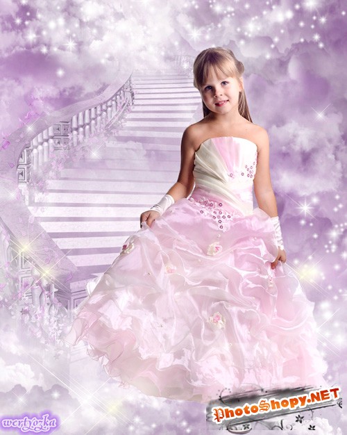Детский шаблон для фотошоп - Очаровательная малышка в нежно-розовом платье