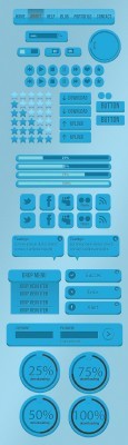 Blue Chunky 3D Web UI Kit PSD for Photoshop