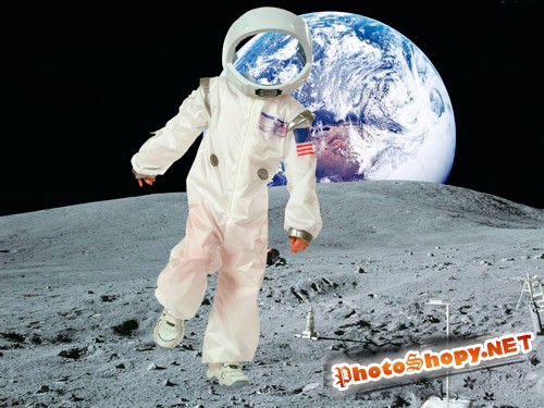 Шаблон для фотошопа "Маленький космонавт на Луне"