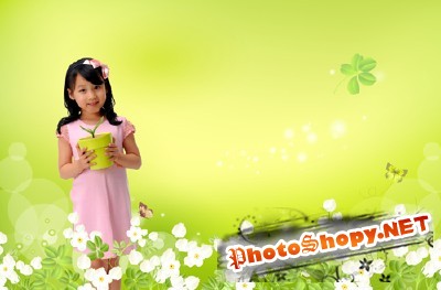 Pretty Little Girl with Flowers psd for Photoshop
