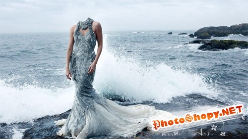 Женский шаблон - в красивом платье на море