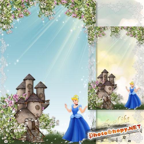 Детская рамка с принцессой - Замок среди цветов