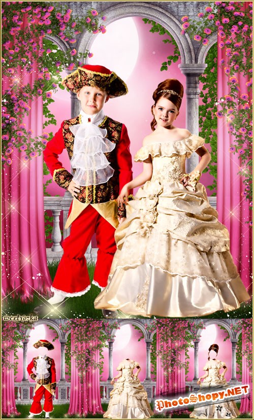 Многослойный парный детский шаблон - Принц и принцесса среди чудесных роз