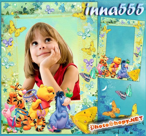 Детская рамка для фото с Винни и друзьями - Где же все бабочки?