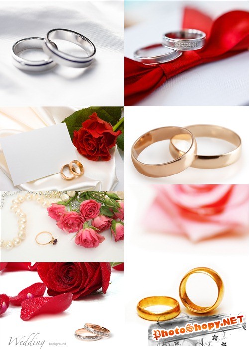 Растровый клипарт - Свадебные кольца и цветы