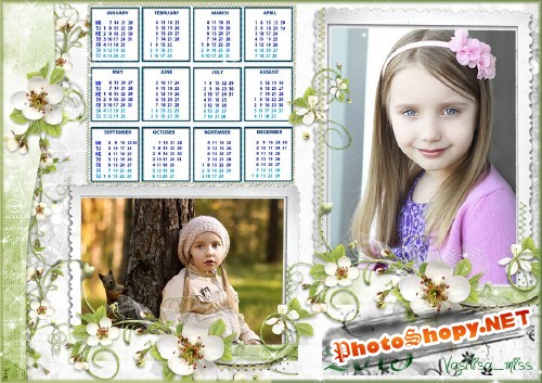 Красивый детский календарь - рамка для фотошопа - Нежность