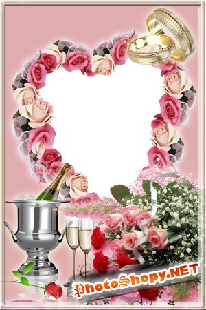 Рамка для фотошоп-Свадебная с розами