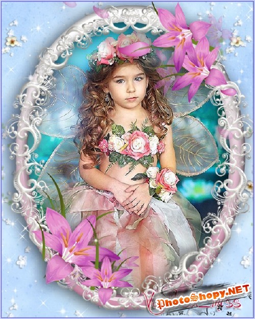Красивая рамочка для фотошопа с красивым вырезом и розовыми лилиями