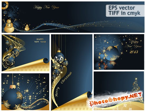 Яркие темно-синие новогодние постеры (eps vector)