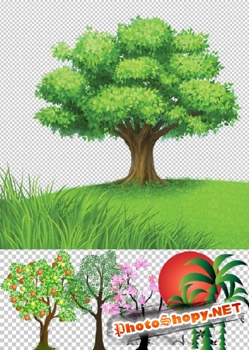 Клипарт - PSD рисованные деревья природы прозрачный фон