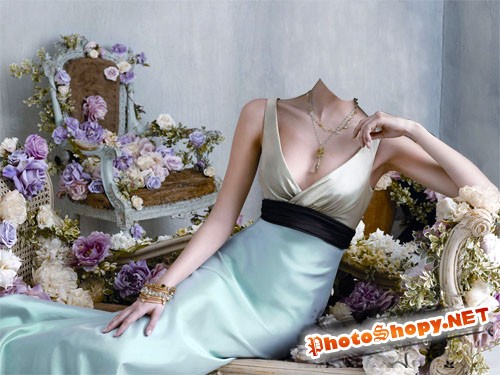  Женский шаблон - В изящном платье между цветов 