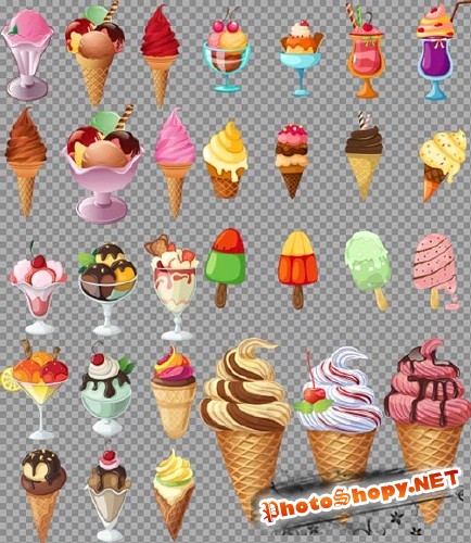Клипарт PSD - десерты мороженого на прозрачном фоне