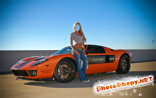 Шаблон для фотошопа - Шикарная блондинка у спортивного авто