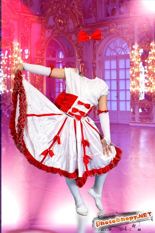 Женский Шаблон для фотошопа - Балерина с красным бантиком