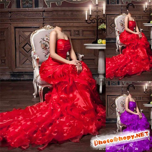 Шаблон для photoshop - Девушка у столика в шикарном платье