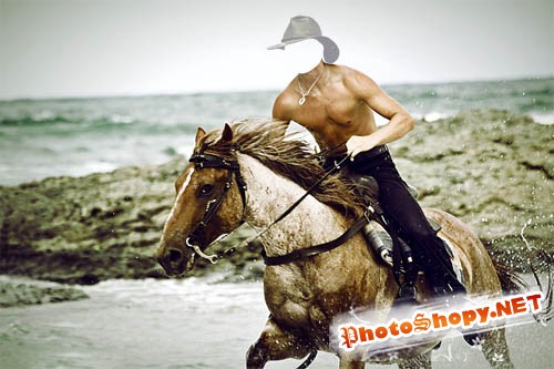 Шаблон для Photoshop - Верхом по воде на коне