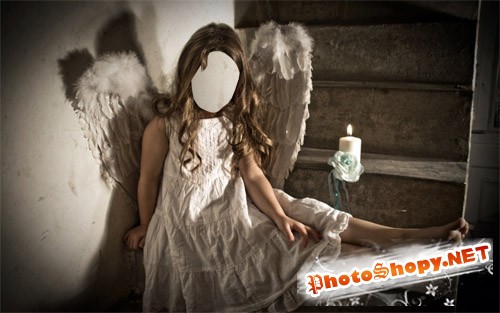 Шаблон для фотомонтажа - Девочка ангел на лестнице