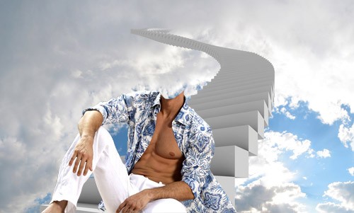 Шаблон для Photoshop - Сидя на небесной лестнице