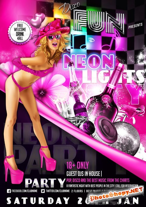 Neon Nights Party Flyer Template PSD