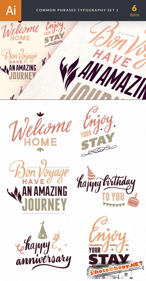 Common Phrases Typography Vector Illustrations Pack 1