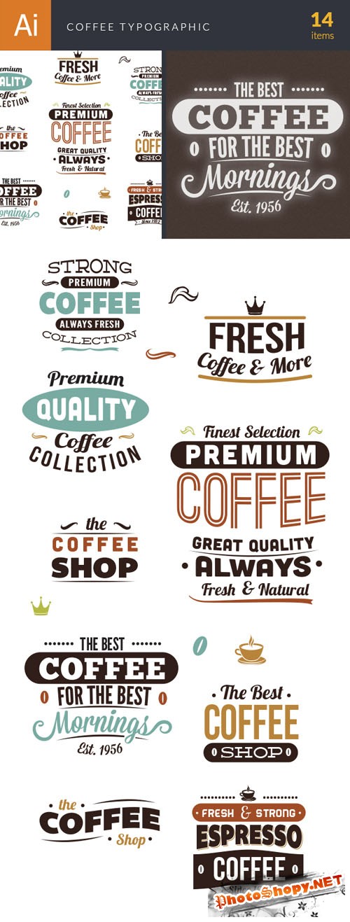 Coffee Typographic Vector Elements Set 1