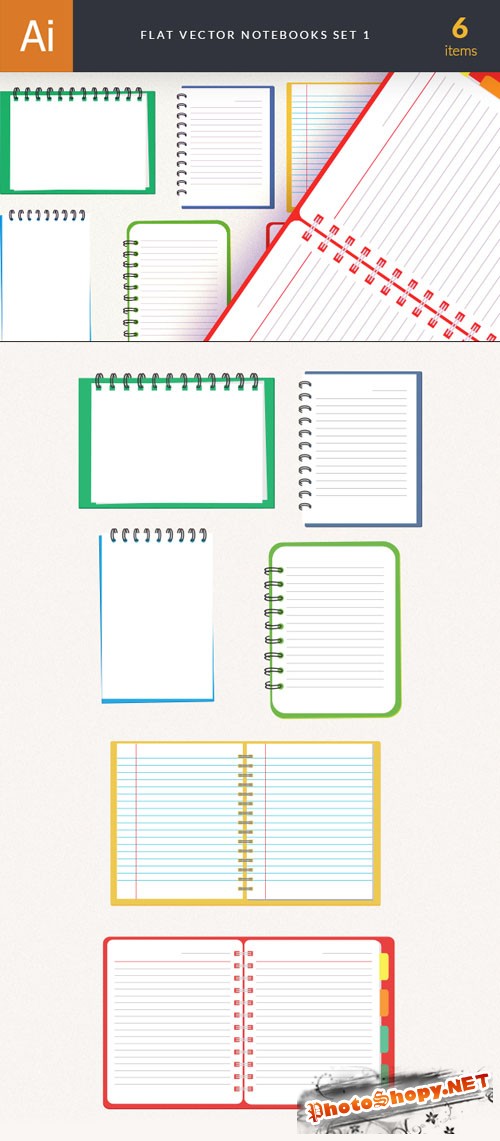 Flat Notebooks Vector Elements Set 1