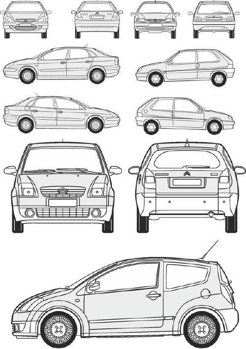 Автомобили Citroen - векторные отрисовки в масштабе