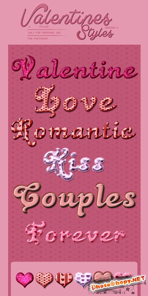6 Colored Valentines Day Photoshop ASL Styles