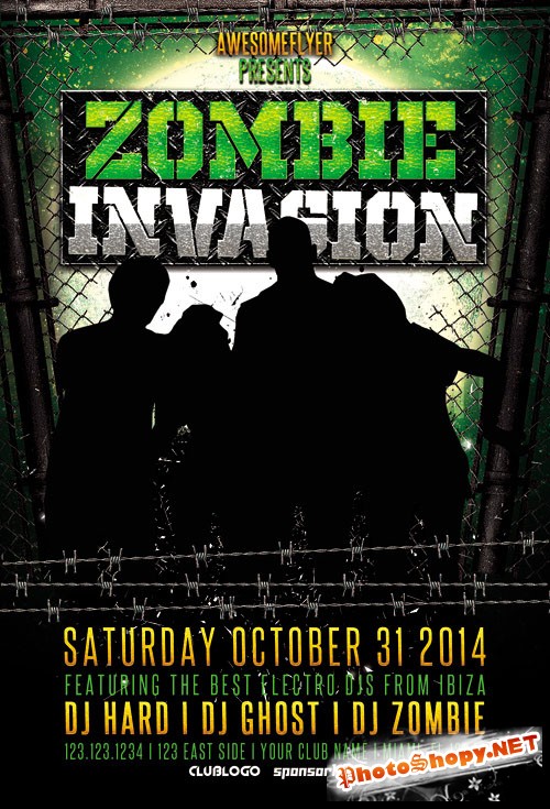 Zombie Invasion Halloween Party Flyer