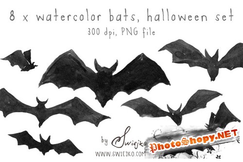 Watercolor Bats PNG