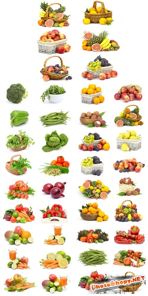 Фрукты и овощи на белом фоне - растровый клипарт
