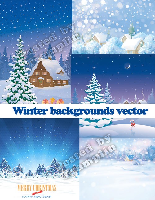 Зимние фоны в векторе – Лес, елка, домик