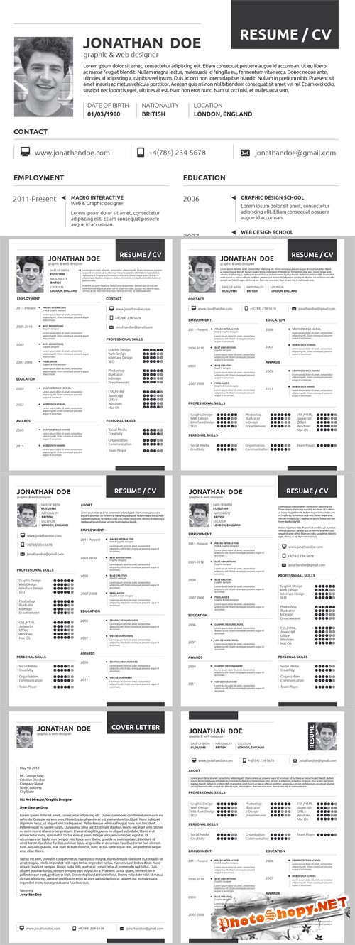 Pro Resume 5 Layouts Set PSD and Indesign