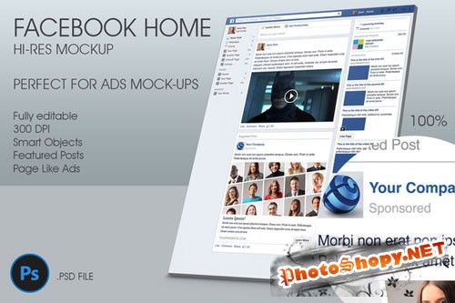 Facebook Home Hi-Res Mockup - Creativemarket 32260