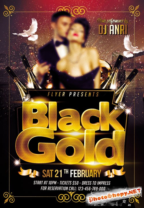 Flyer PSD Template - Black Gold Party
